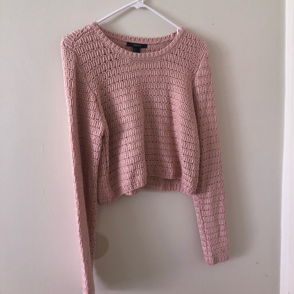Forever21 Pink Crochet Crop Sweater